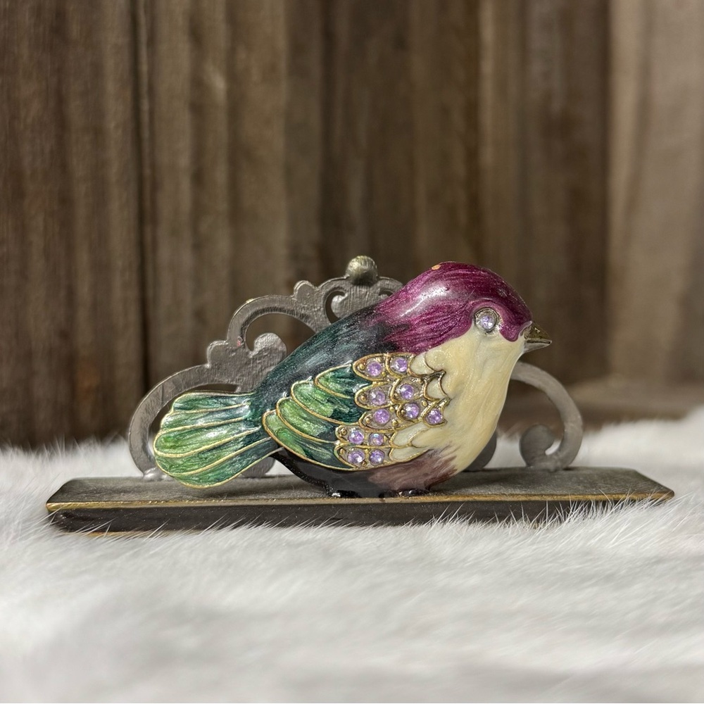 Metal Enamel Bird Business Card Holder
